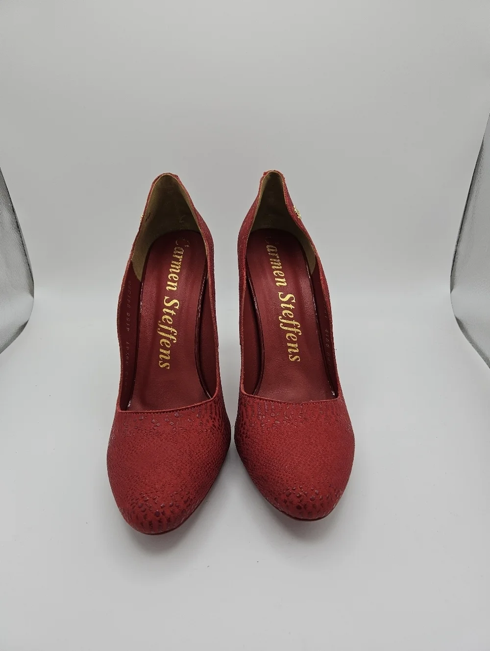 Carmen Steffens red textured stiletto heels with snake print BR 39 EU 41